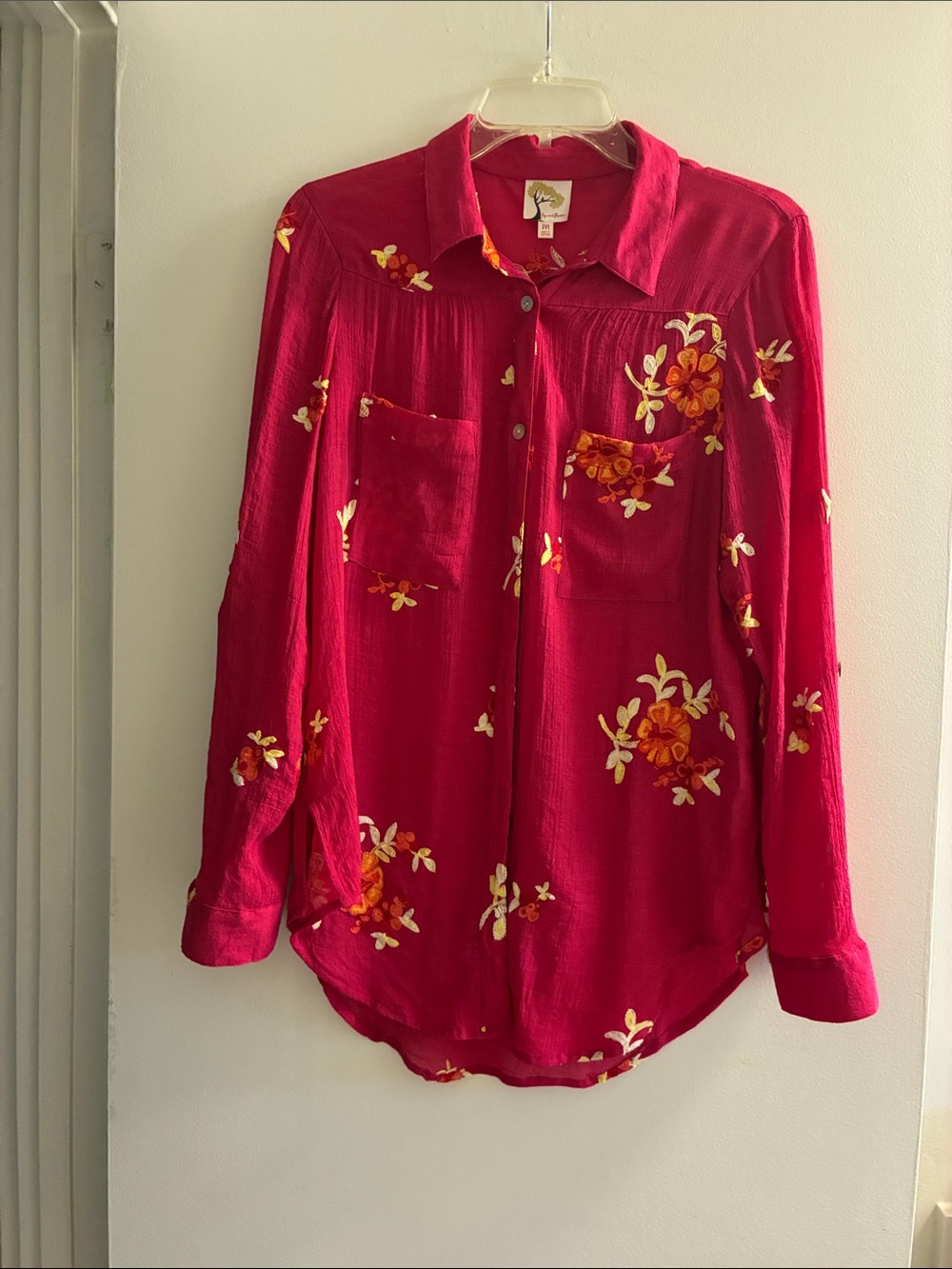 fig and flower Hot Pink Floral Embroidered Blouse